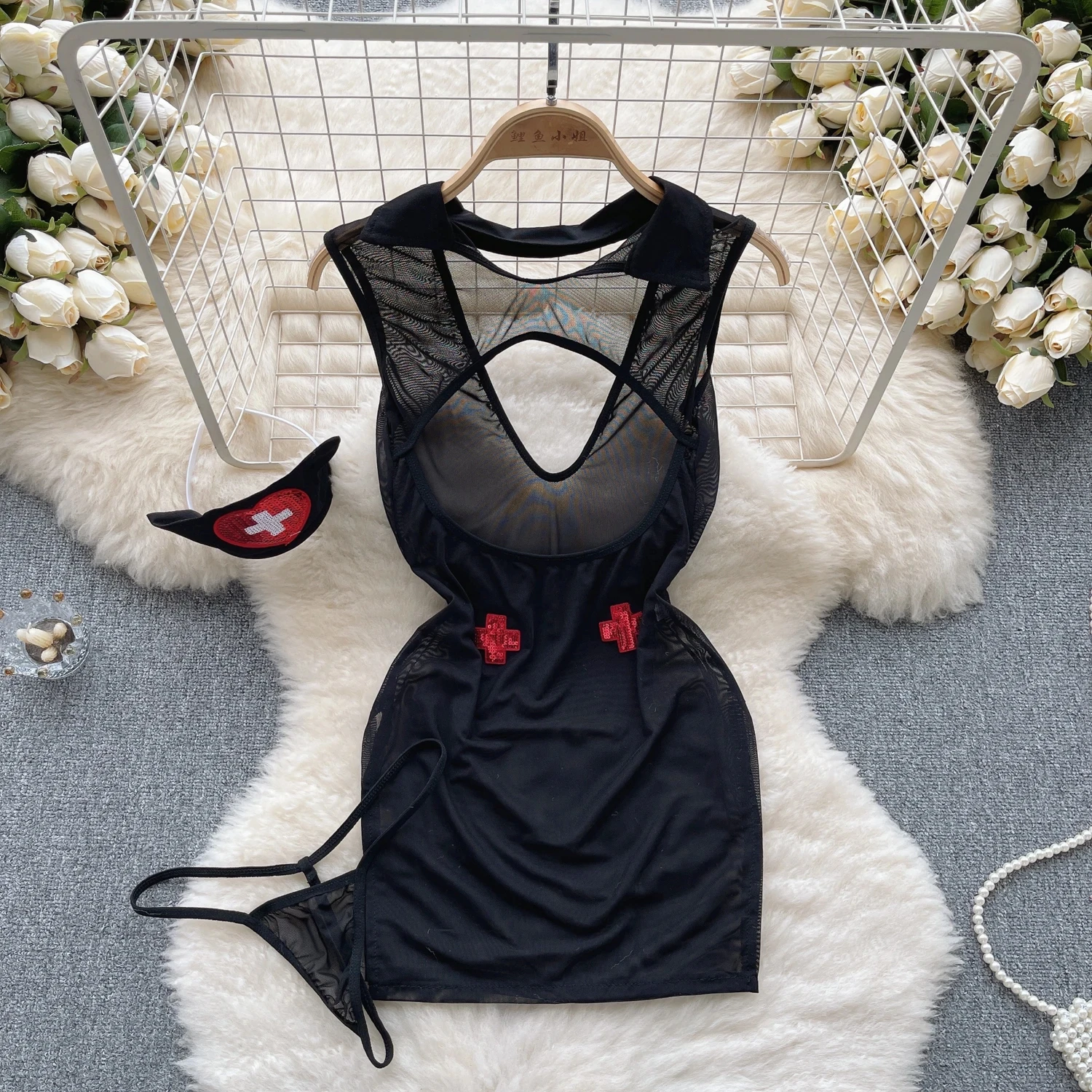 Sexy Hot Pink Cosplay infermiera uniforme Lingerie erotica Babydoll Dress abiti flirtare biancheria intima abbigliamento donna Costume scava fuori