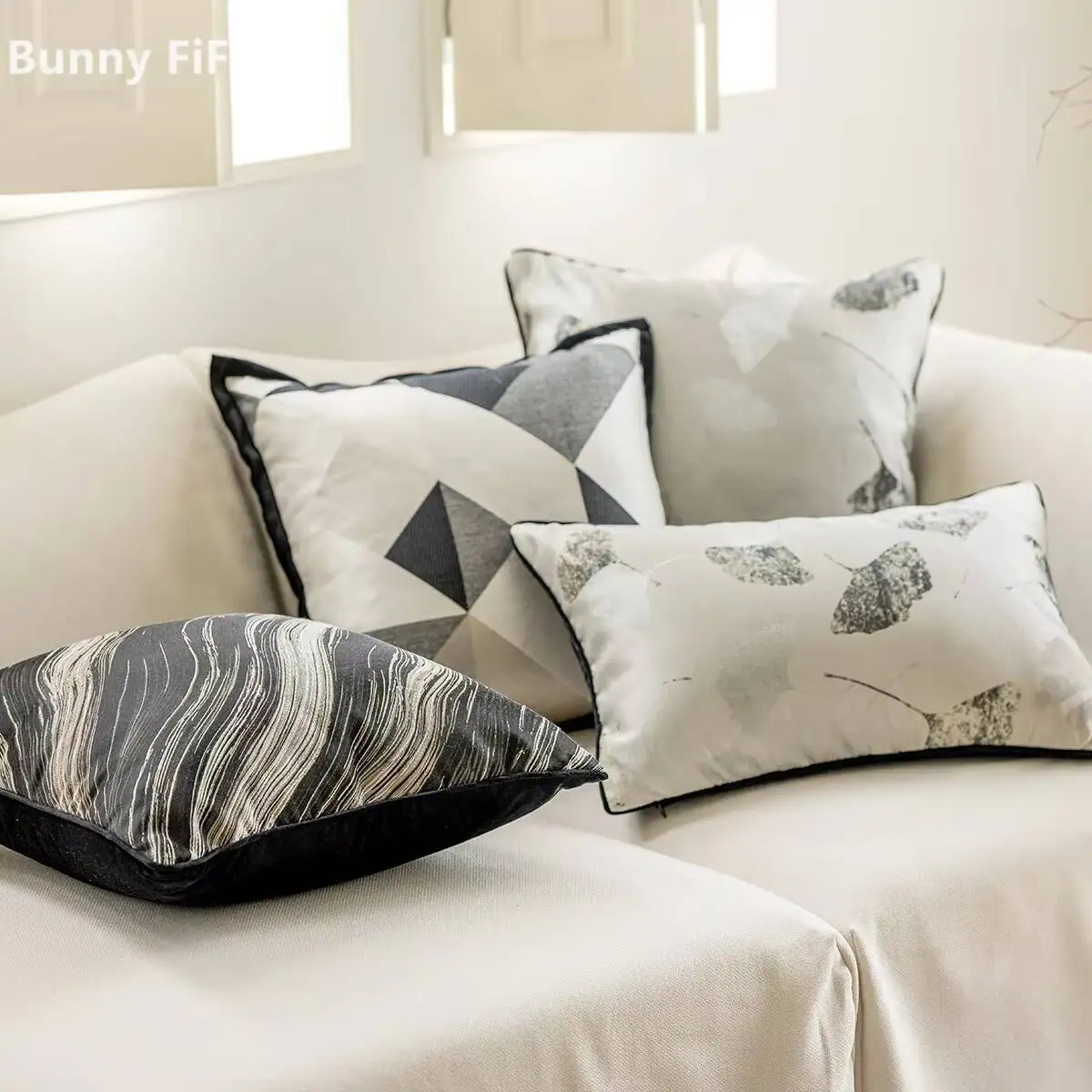 Marble & Leaves Texture Cushion Cover Luxury Jacquard Modern Decorative Throw Pillowcases For Sofa Bed Living Room Home Decor