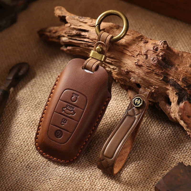 Leather Car Key Cover Remote Fobs Cases Protector Keychain Accessories For FAW Hongqi 2023 E-HS9 High-end H5 H9 2020 2021 2022