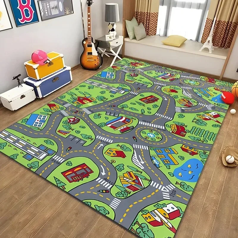 Traffic Road Pattern Mat Kids Play Rug Educational Toy Children's Room Floor Mat Home Decoration Colorful Vehicle Design Carpet