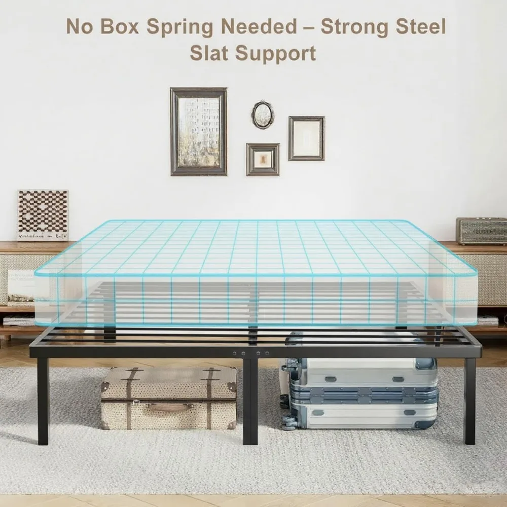 إطار سرير معدني كوين مع دعم شريحة للمرتبة، لا حاجة إلى صندوق زنبركي، ومساحة تخزين #3