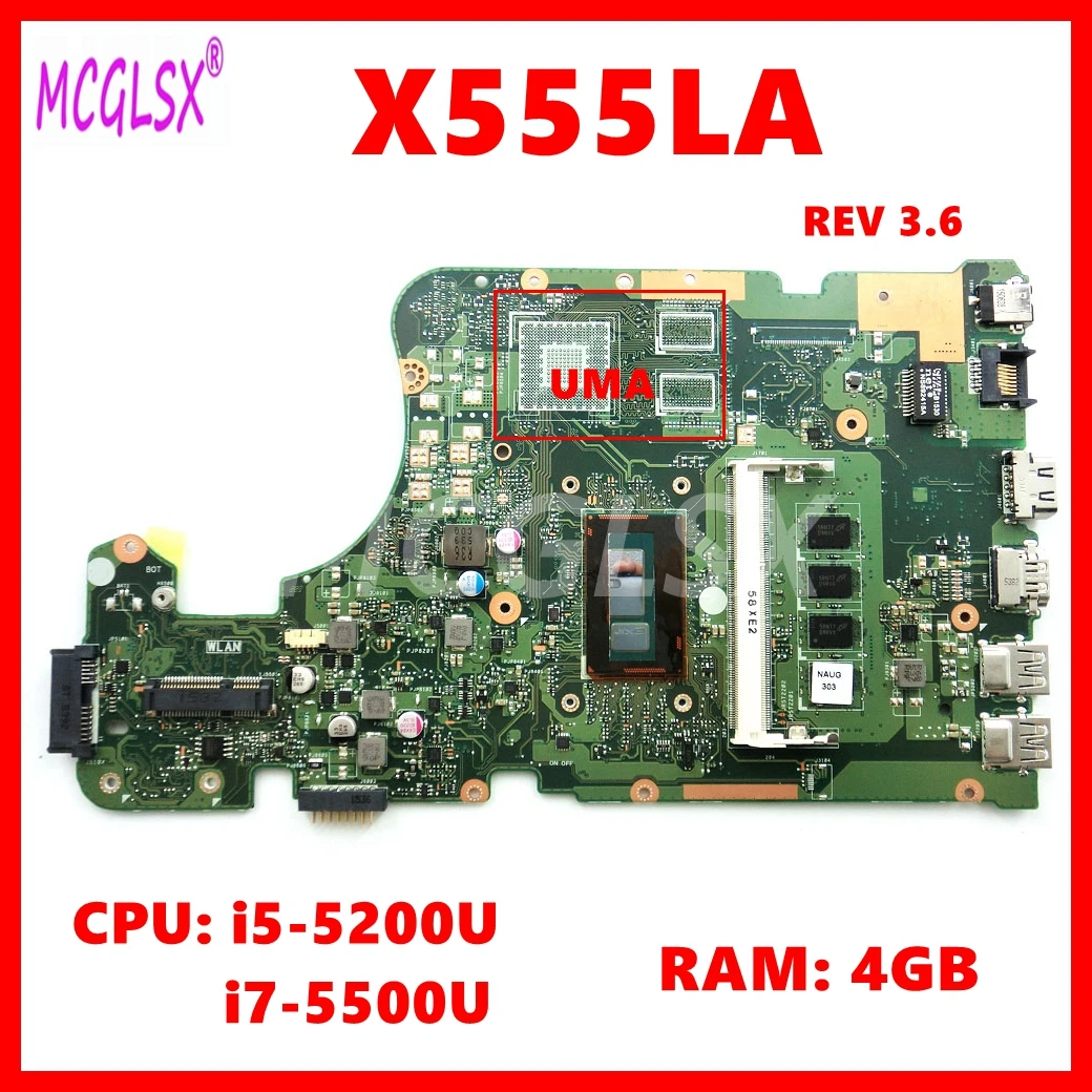 

X555LA REV:3.6 LVDS Mainboard For ASUS X554L fl5800l R556L X555LB X555LA X555LD X555LJ X555LF X555LN VM501L F555L Motherboard