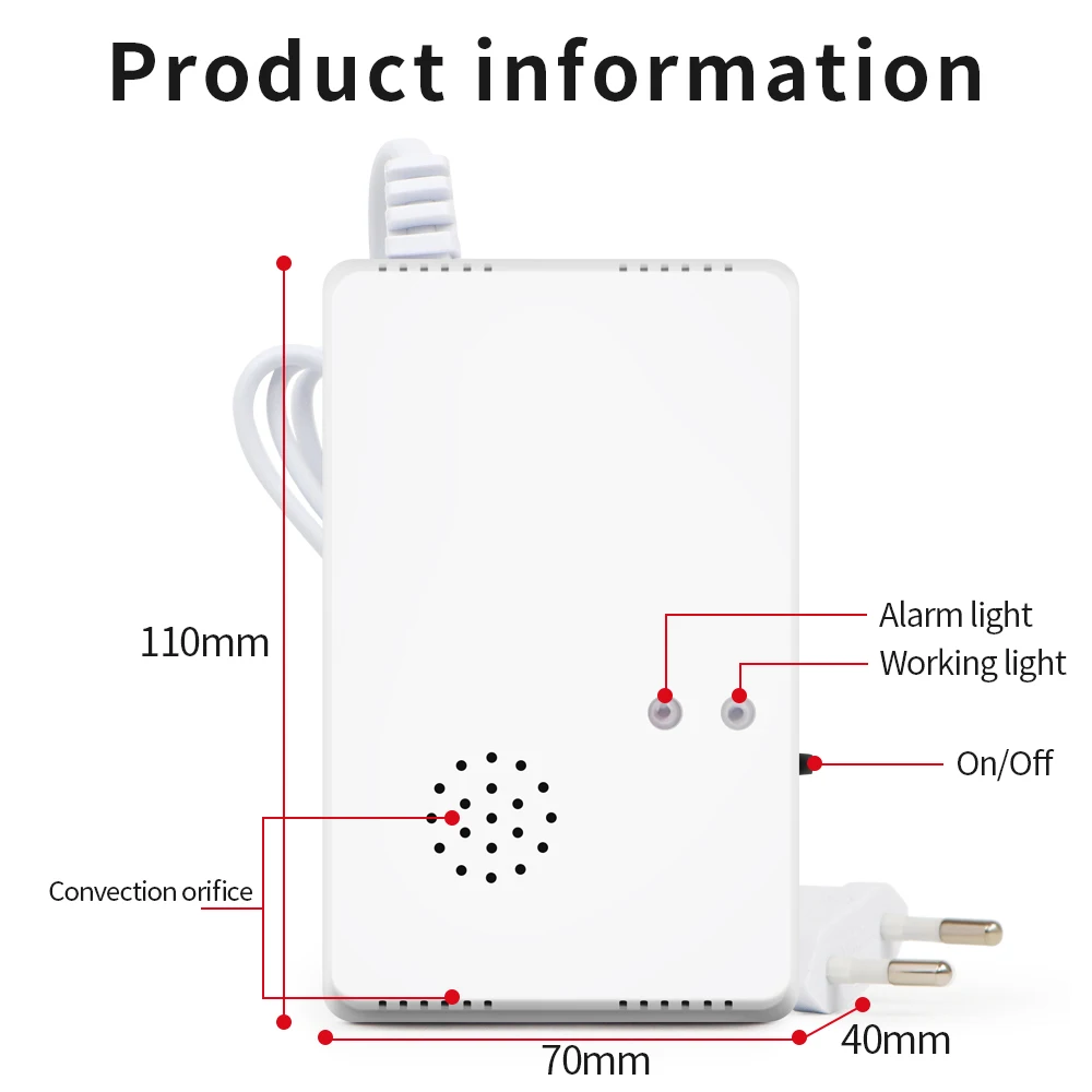 Gas Leak Detector Combustible Propane Butane Methane Smart Home Senor Natural Gas Safety Alarm Sensor Warning EU Plug Smart Life