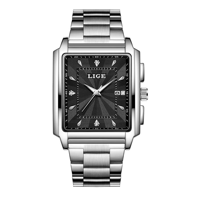 LIGE Fashion Men Quartz Wristwatches Top Brand Luxury Waterproof Watches for Men Fashion Square Chronograph Relogio Masculino