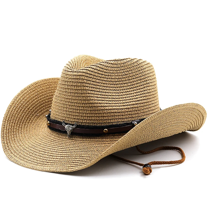 Hollow Out Unisex Shading Outdoor Wide Brim Cowboy Straw Hat Solid Color Fashion Sun Protection Beach Hat Summer Cap