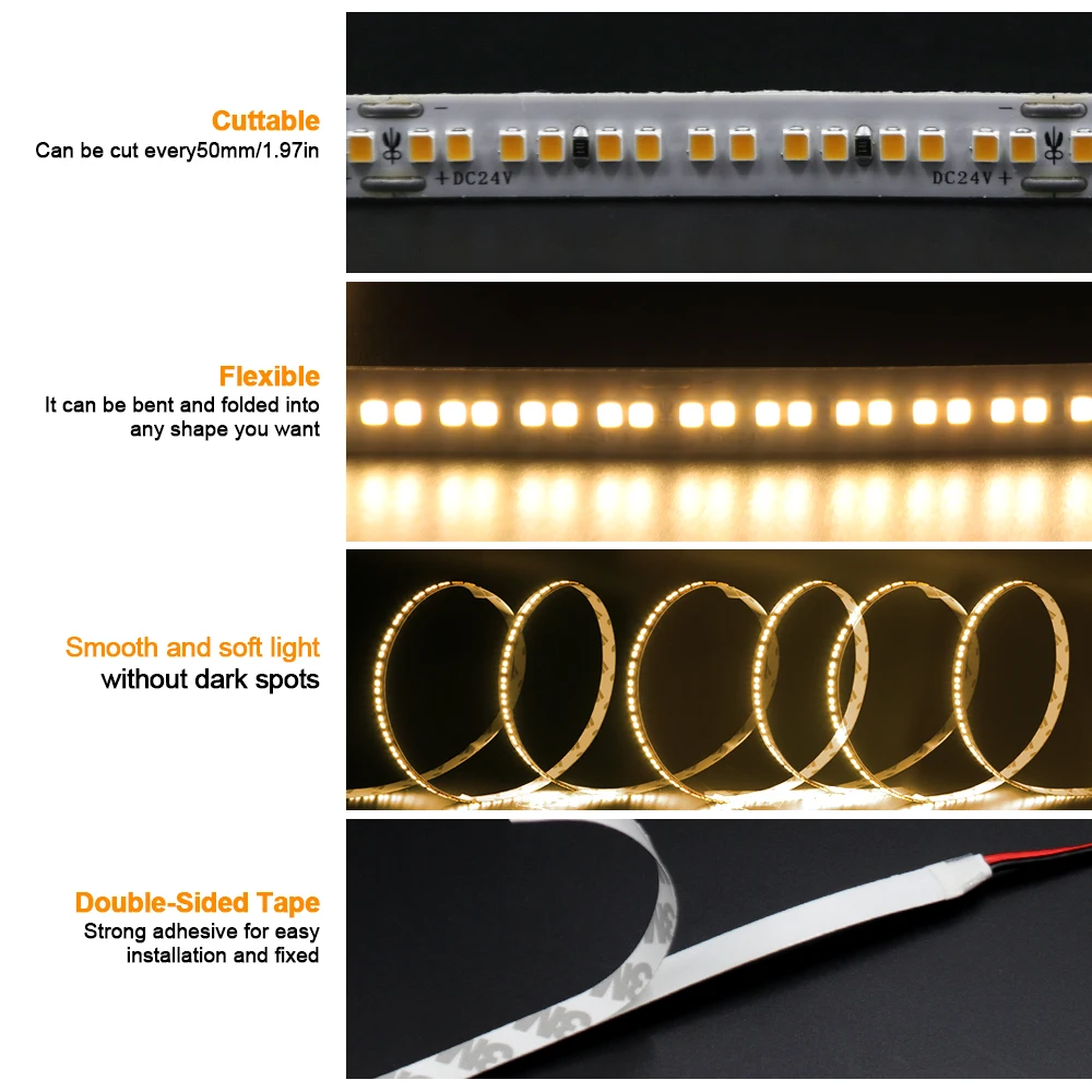 280Leds/M DC 24V LED Strip White 3000K 4000K 6000K 5M 10M 20M/Roll Home Decoration High Brighter Flexible Ribbon Tape Rope Light