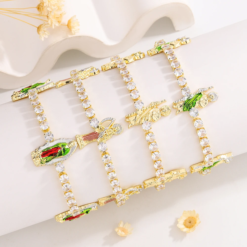 

Ruixi Fashion New Zircon Bracelet Religious Saint Mary Saint Jude Death Saint Benedict Color Separation Ladies Bracelet