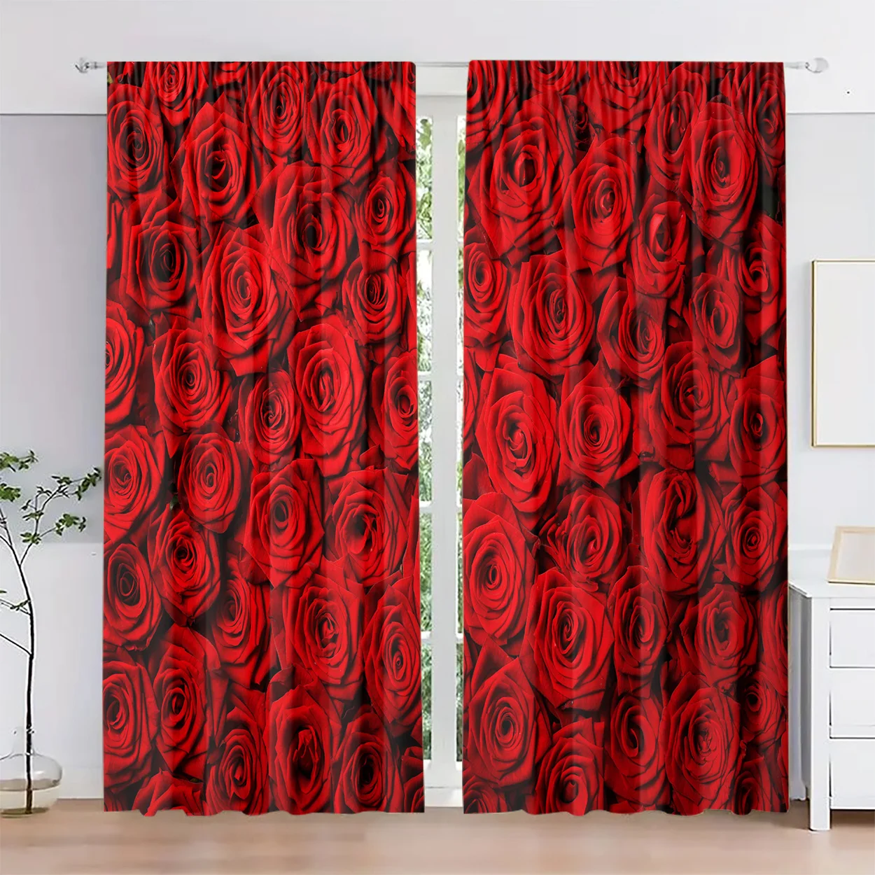 Vibrant Red Rose Pattern Living Room Curtains for Home Decor Window Drapes Curtain Panels