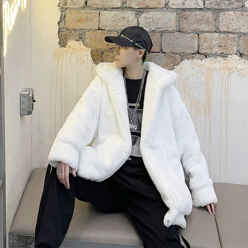 Streetwear Padded Jacket for Men Thickened Lamb Rabbit Wool Coat 2024 Winter Fashion Harajuku Fake Fur Jackets for Men Y2k
