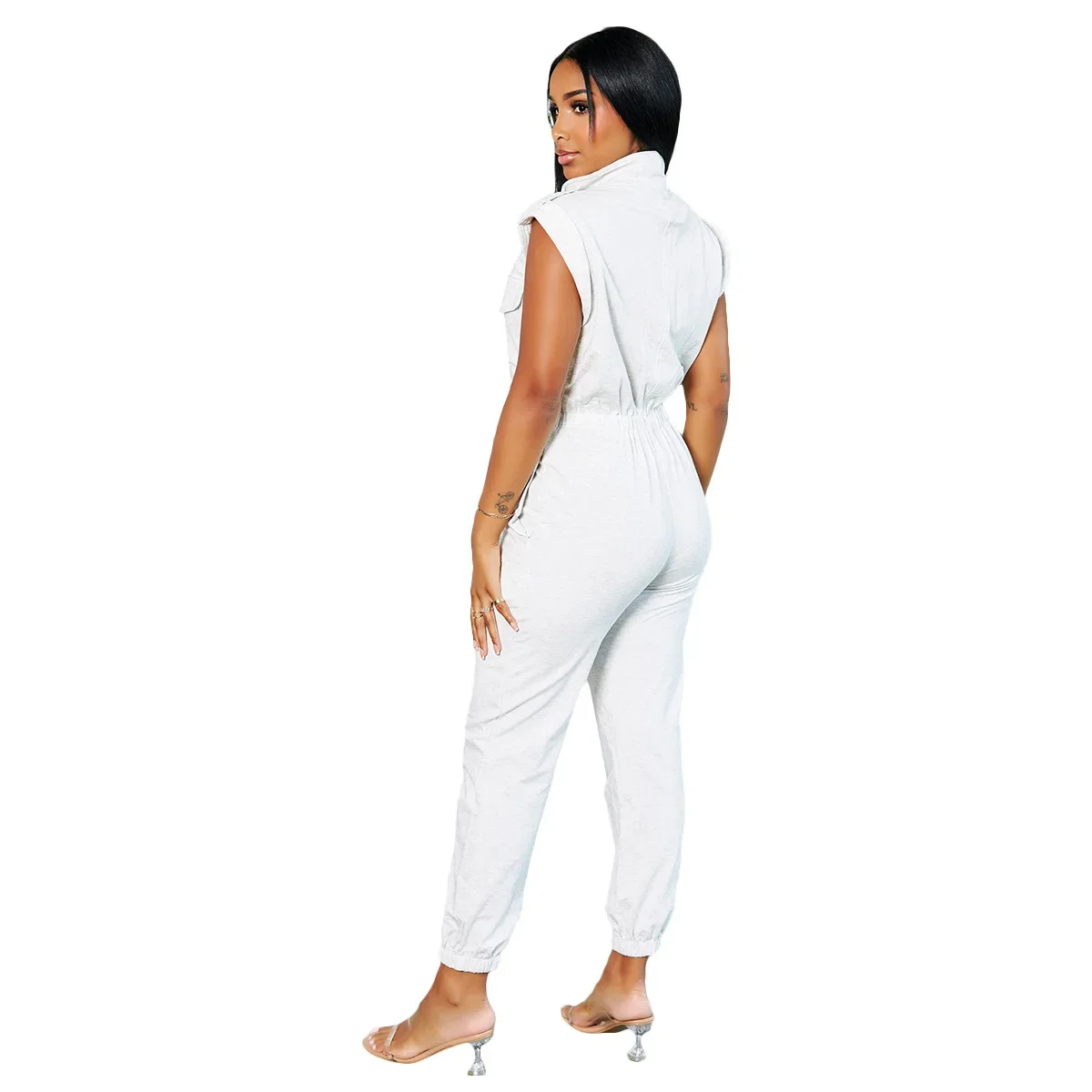 Mono informal con cremallera para mujer, Peto liso sin mangas, holgado, elegante, para oficina, verano, 2023