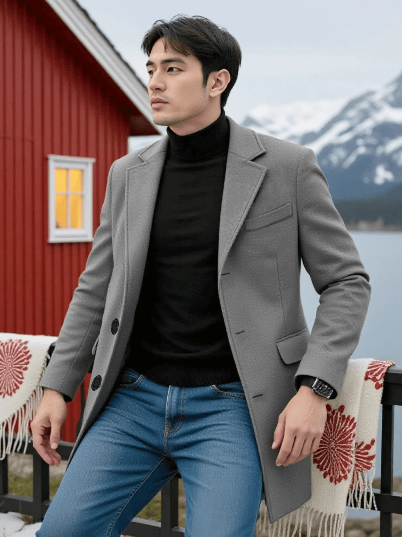 

Men's Single-Breasted Wool Overcoat Thickened with Inner Lining Warm Trench Winter Commute Casual Outerwear Wool Overcoat