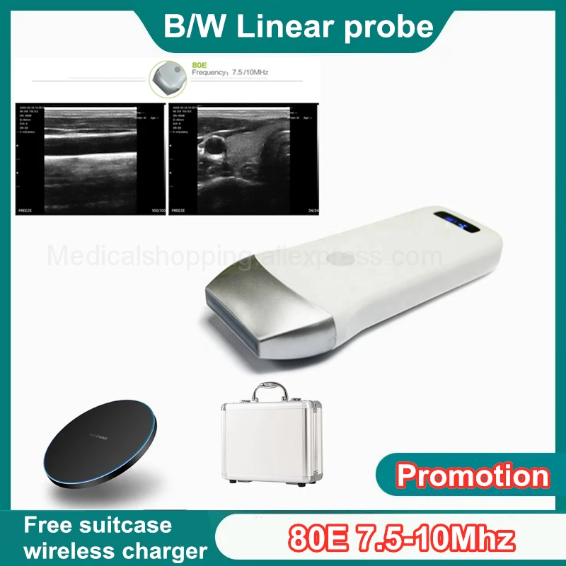 Wifi Black And White Wireless Linear Convex Ultrasound Probe Scanner Support ISO Andriod Windows