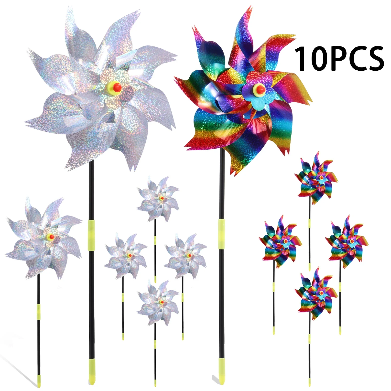 

10Pcs Reflective Bird Repellent Windmill Outdoor Rotating Wind Spinner Scare Pigeon Repellent for Garden Lawn Yard Decor