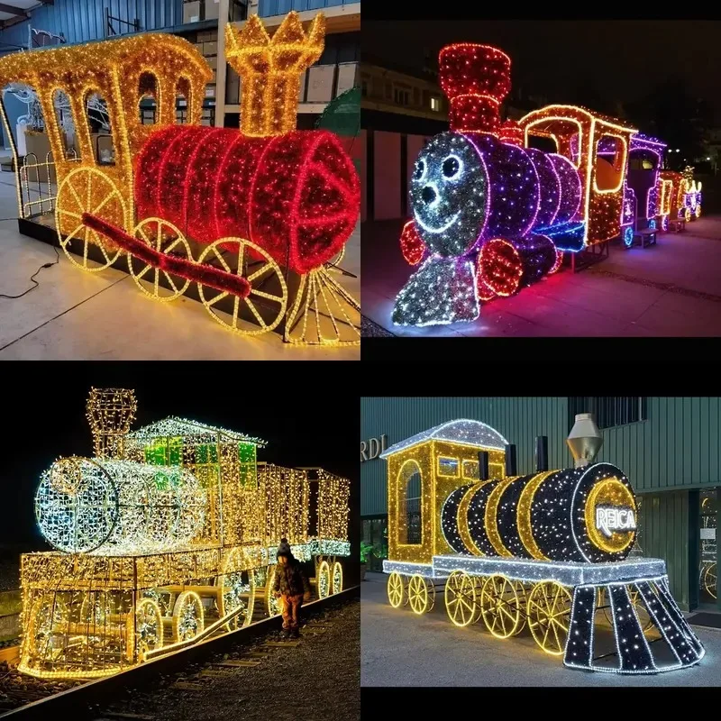 New fashion outdoor park LED decoration Christmas glow large 3D train pattern light