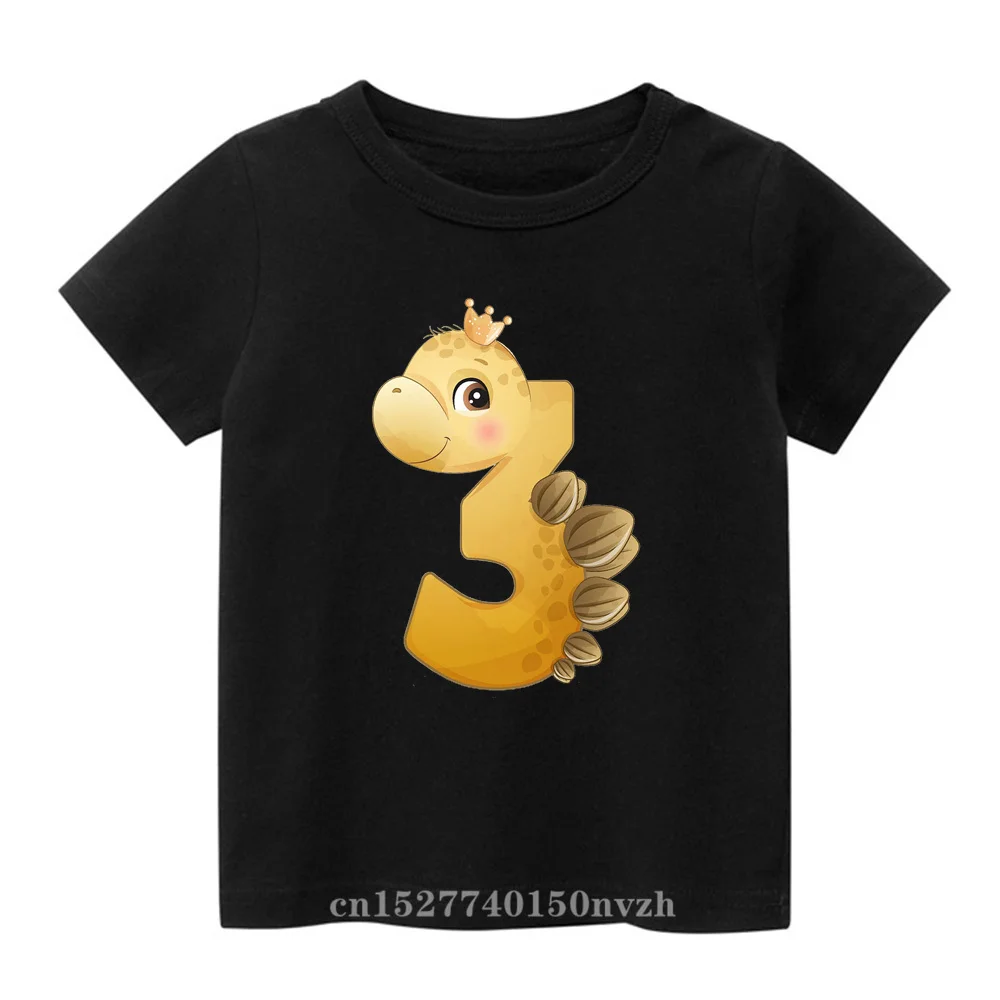 Kawaii Dinosaur Head Birthday Number 1-9th Black Children T-shirt Kid Cute Party Gift Present Clothes Baby Family Group Tops Tee