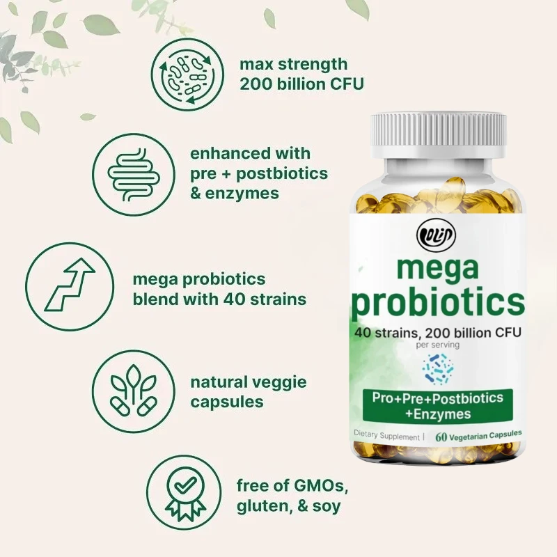 Probiotics 200 Billion CFU-60 Capsules Strains of Inulin, Bromelain, Papain, Etc. Support Intestinal and Digestive Health