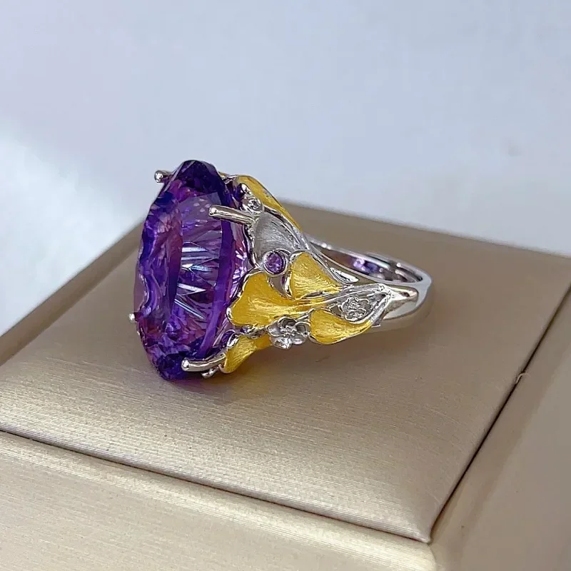 SACE GEMS Fashion Resizable 16*23MM Natual Amethyst Rings for Women 925Sterling Silver Wedding Party Fine Jewelry Festival Gift