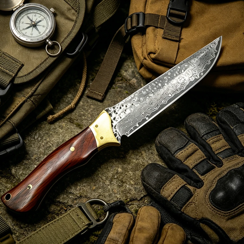 High Hardness VG10 Damascus Wood Handles Pocket Knife Outdoor Survival Camping EDC Tools Wilderness Portable Fruit Knives