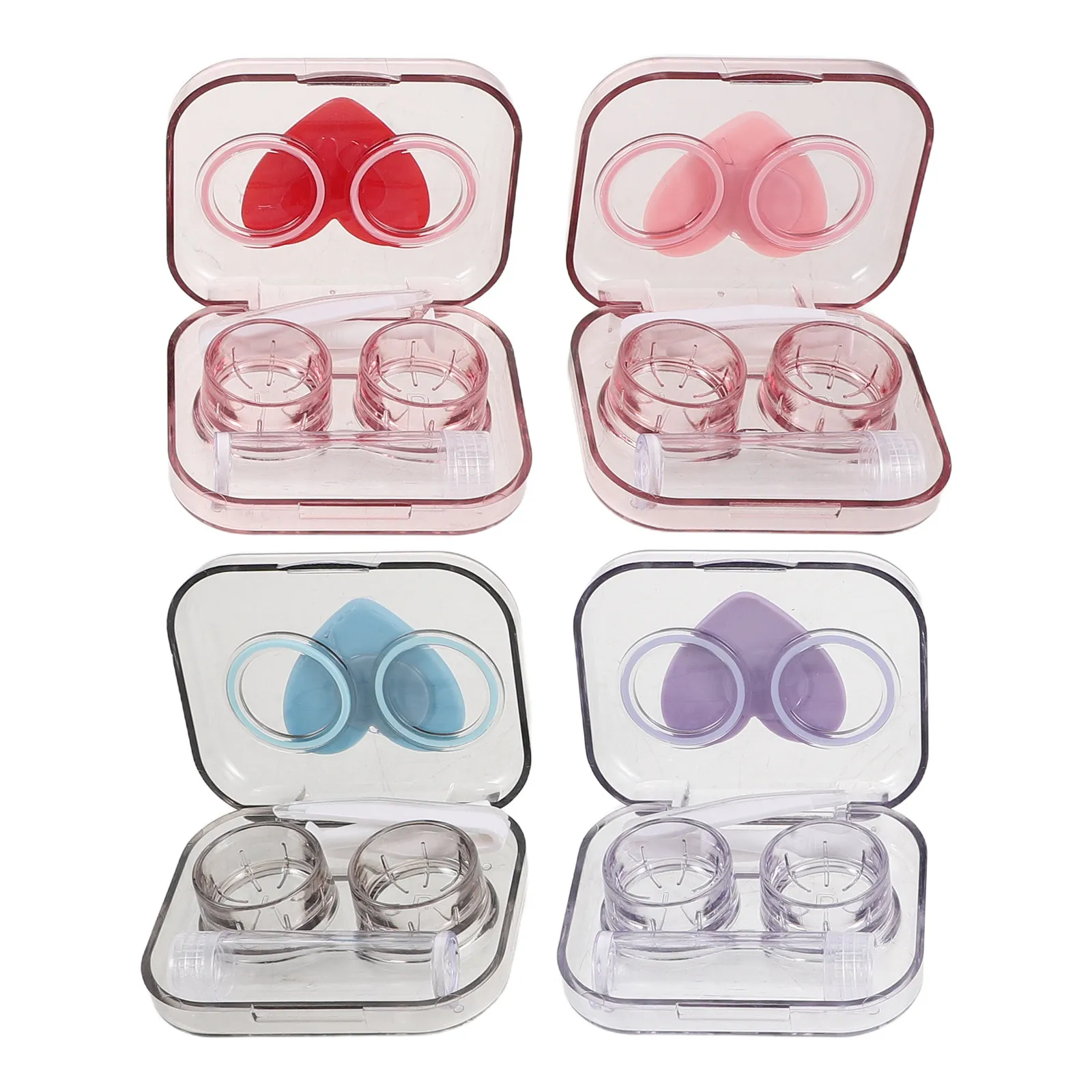 4Sets Contact Lens Case Travel Kit Portable Heart Shape Leakproof Invisible Lens Holder Applicator Remover Tool Set Daily Use