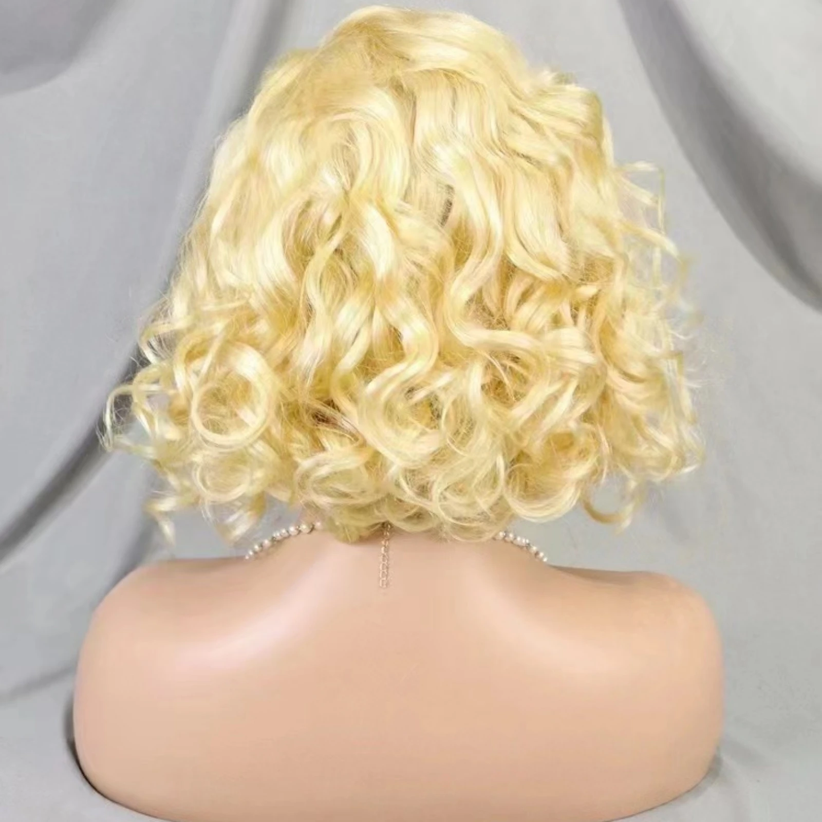 613# Honey Blonde Loose Deep Wave Wig 180% Short Bouncy Curly Human Hair Wigs with Baby Hair 13x4 Lace Frontal Wigs for Women