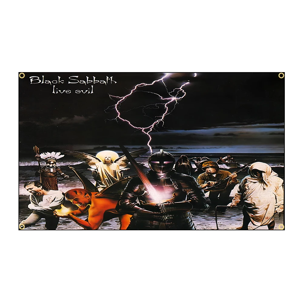 B-Black S-Sabbath Heavy-Rock-Band-Flagge, bedrucktes Polyester-Banner für Garagenwandkunst, Außendekoration