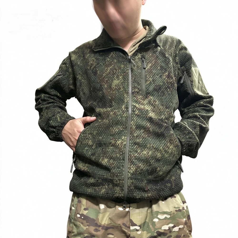 Tactical plaid fleece fleece jacket, multi-pocket stand-up collar tactical jacket, outdoor warmth