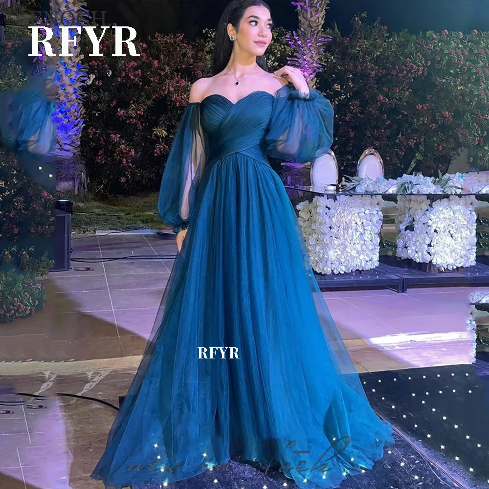 

RFYR Off Shoulder Evening Dresses Maxi Vestidos Lantern Sleeves فساتين السهرة A Line Formal Party Dresses for Women Customized