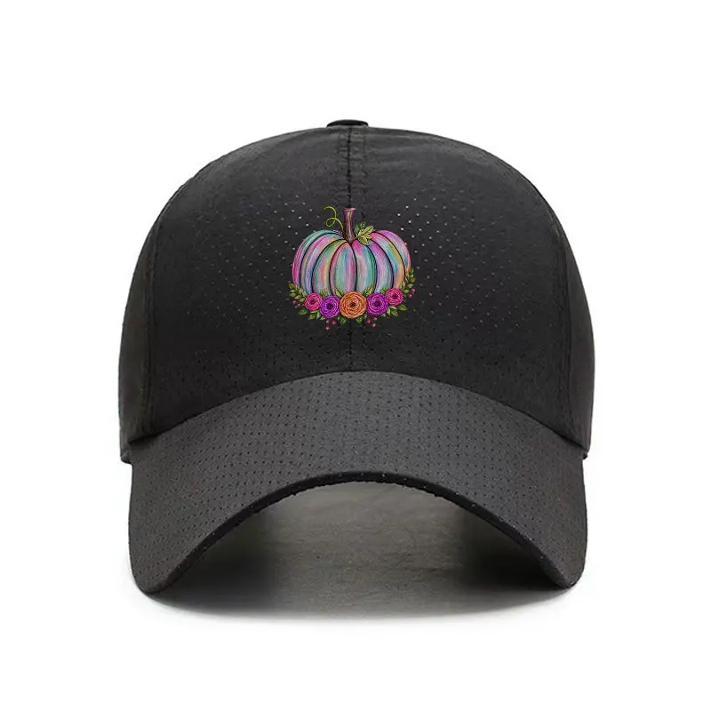 Rainbow Pumpkin Floral Quick Dry Baseball Cap Adjustable Breathable Hat for Men and Women