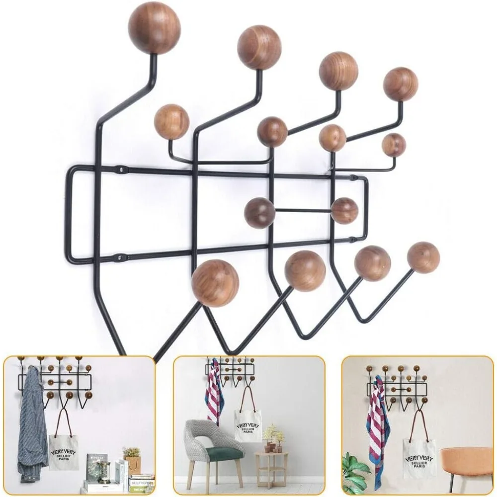 Practical Coat Rack Hang It All Wall Hanger Coat Rack Solid Walnut Wooden Balls Wood Modern Wall Mounted Coat Hooks