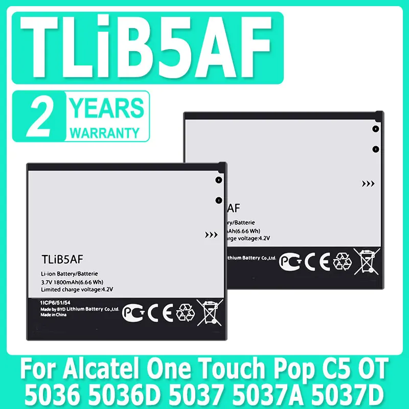 

New Battery TLiB5AF 1800mAh Battery For Alcatel One Touch Pop C5 OT 5036 5036D 5037 5037A 5037D 5037X Mobile Phone Bateria