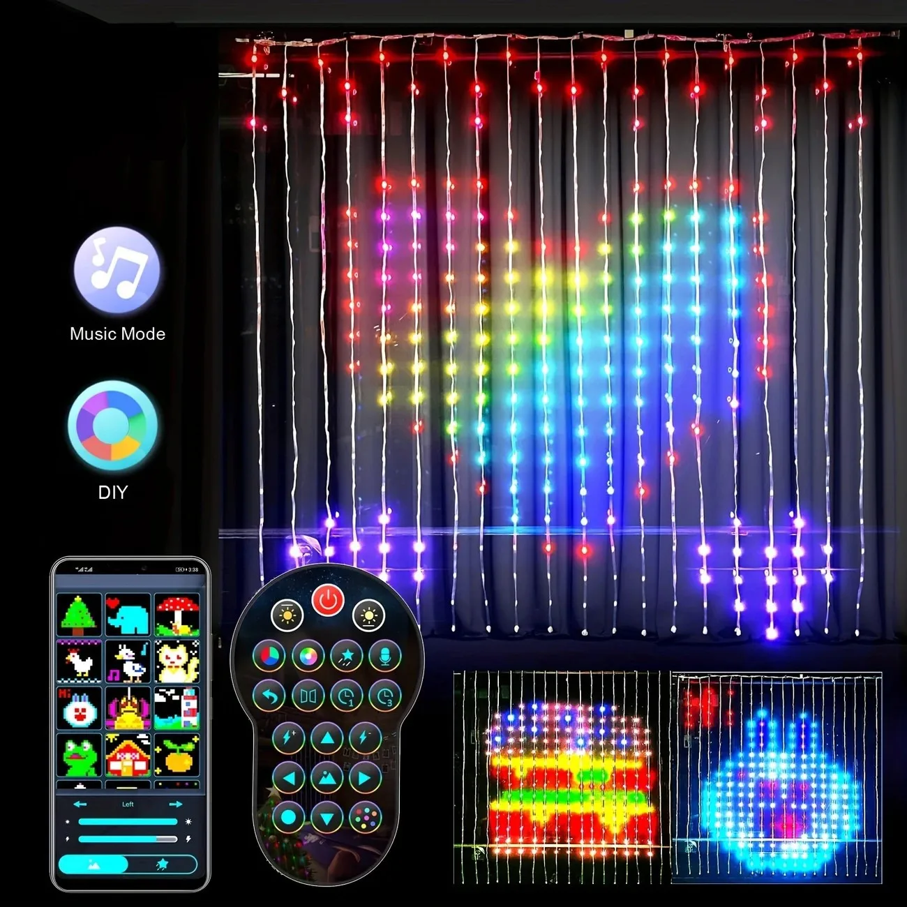 

Smart LED Curtain Lamp - Bluetooth APP application controls RGB light strings for Christmas room decoration and blackout lights