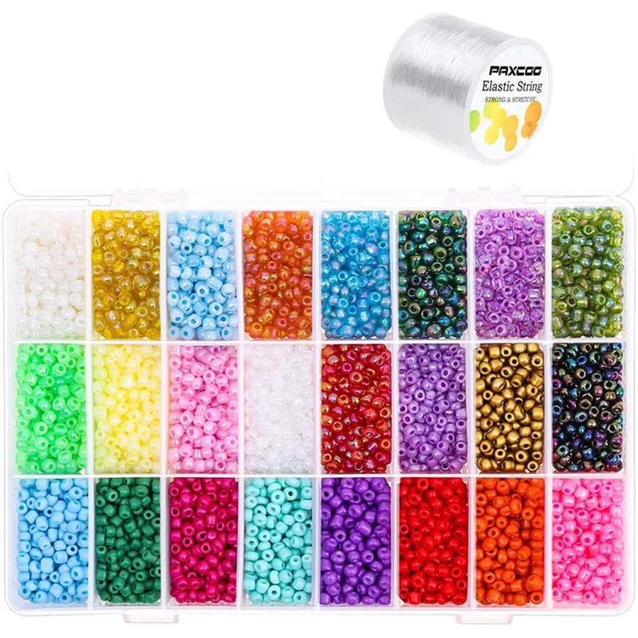 Beaded Bracelet Making Kit, 9000 Pieces of 4mm Glass Beads for Bracelets and Jewelry Making with 1 Roll of Elastic Cord and Stor