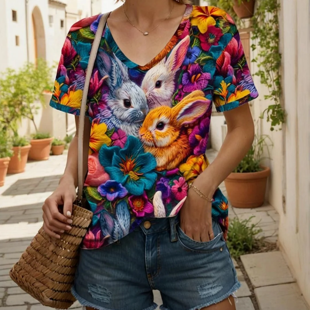 

Summer Women's T-Shirt Outdoor Fashion Short Sleeve Top Casual Trendy T-Shirt 3D Rabbit Printing OverSize Women's Clothing