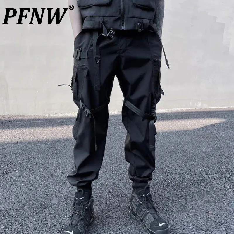 

PFNW осенние мужские шикарные брюки-карандаш Techwear, модные однотонные спортивные брюки-карго с прямыми штанинами, функциональные 12A8904