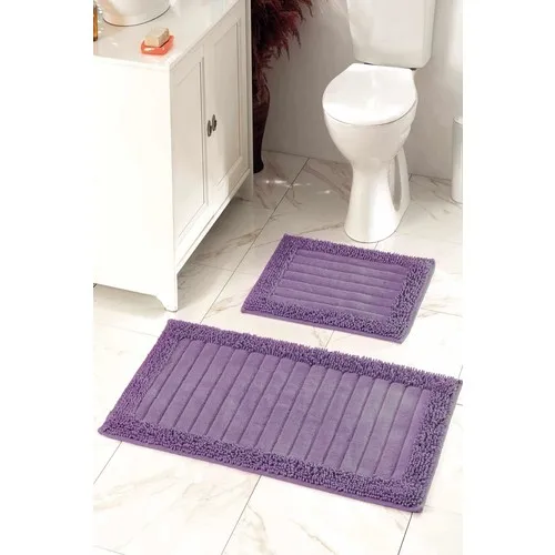 Anchor Home 2li Cotton Toilet Seat Pad Bath Mat Set Diamond Purple