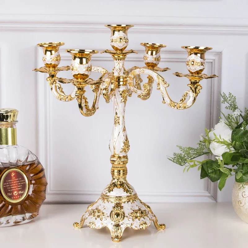 

Luxury 5-arms Shiny Gold Plated Candle Holders Wedding Centerpiece Candlestick Holder Party Anniversary Home Decorations