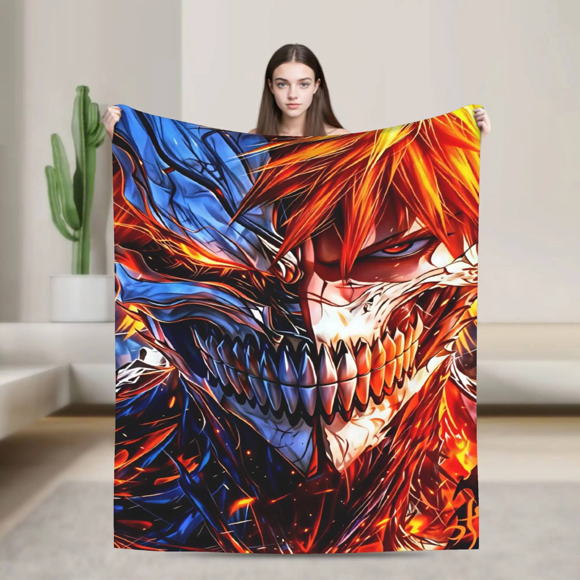 Warm Soft Blanket Decorative Bleach Kurosaki Ichigo Anime Cartoon Throw Blanket  Flannel Bedspread For Couch Bed Sofa Bed Cover