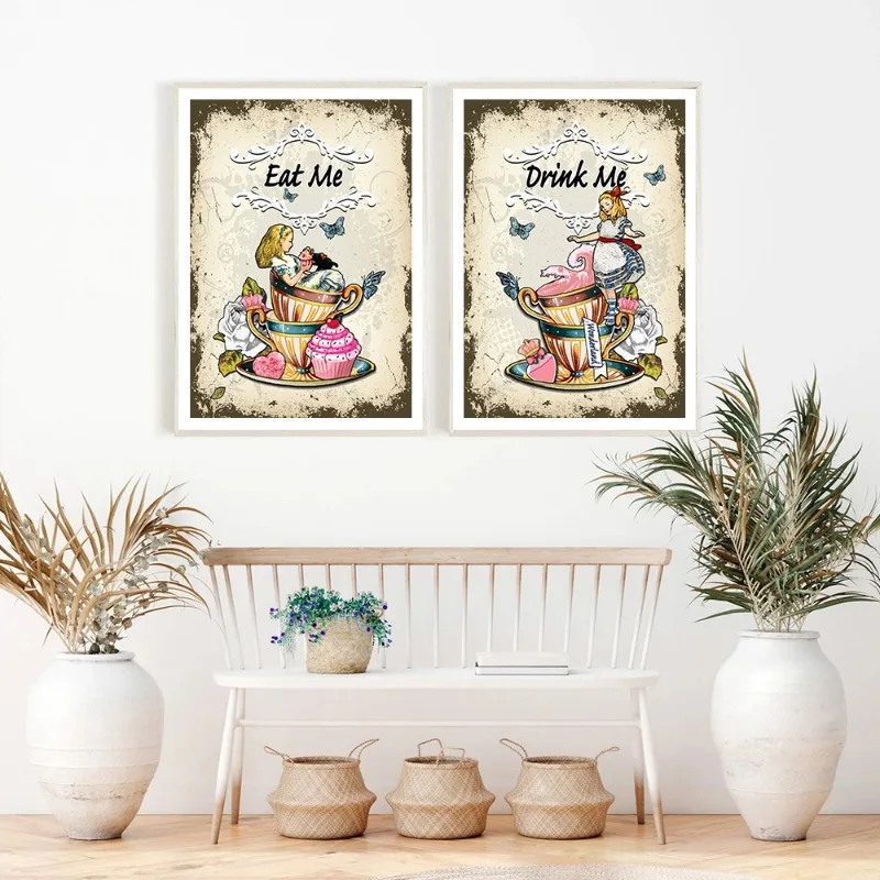 Vintage Alice Girl in Wonderland Fairy Tale Book Posters and Prints Canvas Printing Wall Art Picture for Kids Room Nursery Decor