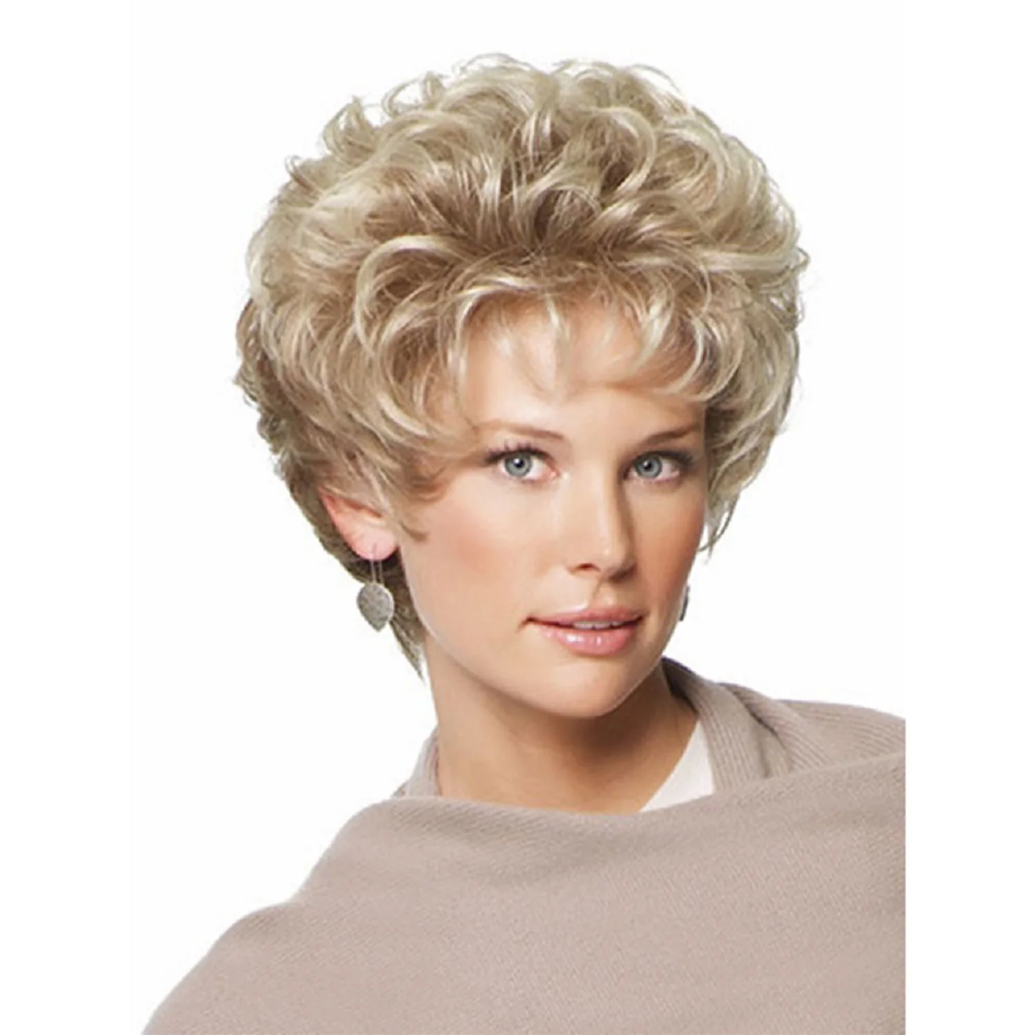 

Short Mixed Blonde Gold Synthetic Wigs for Women Natural Curly Wig for Daily Use Costume Party Festivals Wedding