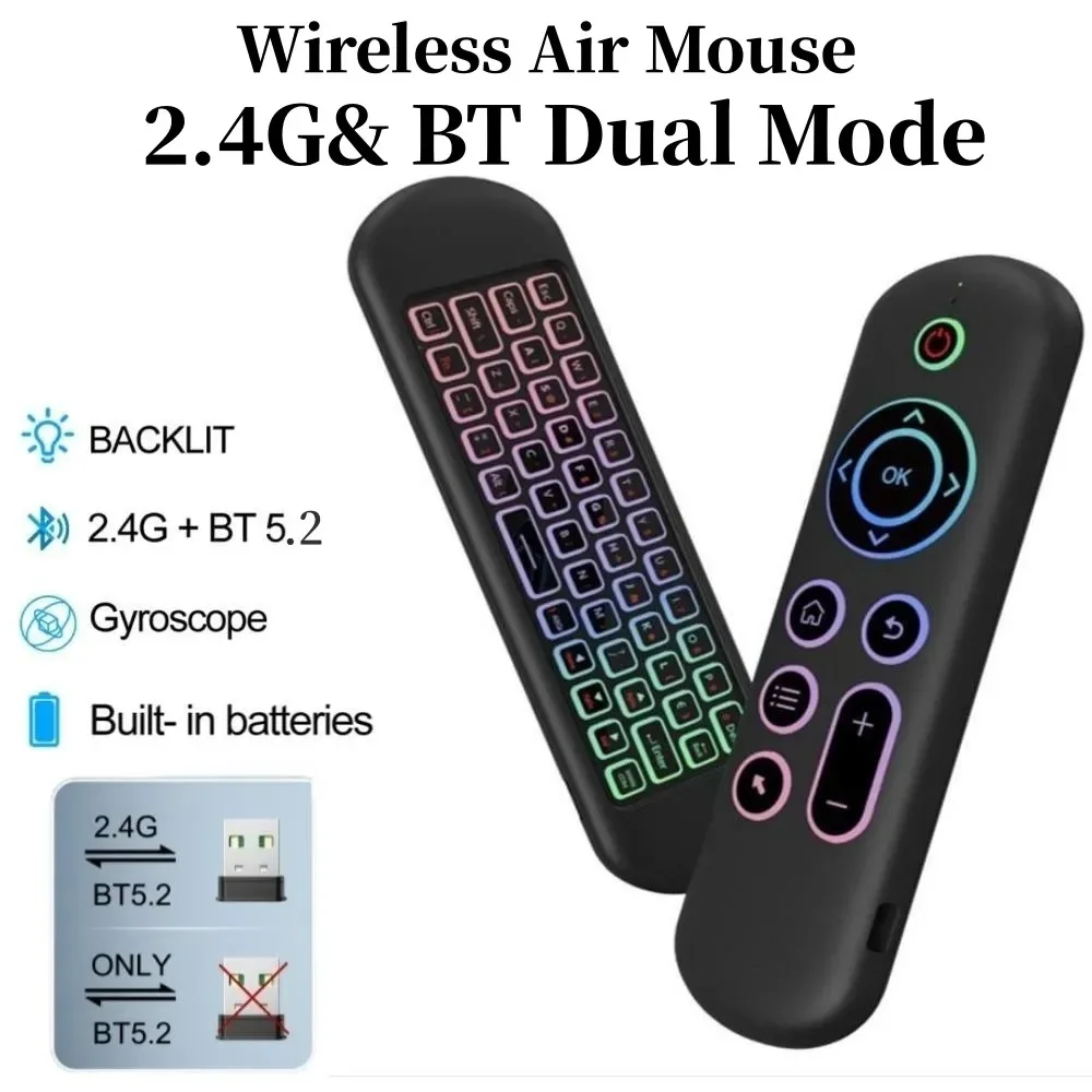 2.4GHz Wireless M5 Air Mouse Bluetooth5.2 Mini Keyboard Voice Backlit Remote Control IR Learning Remote Control for PC Android 