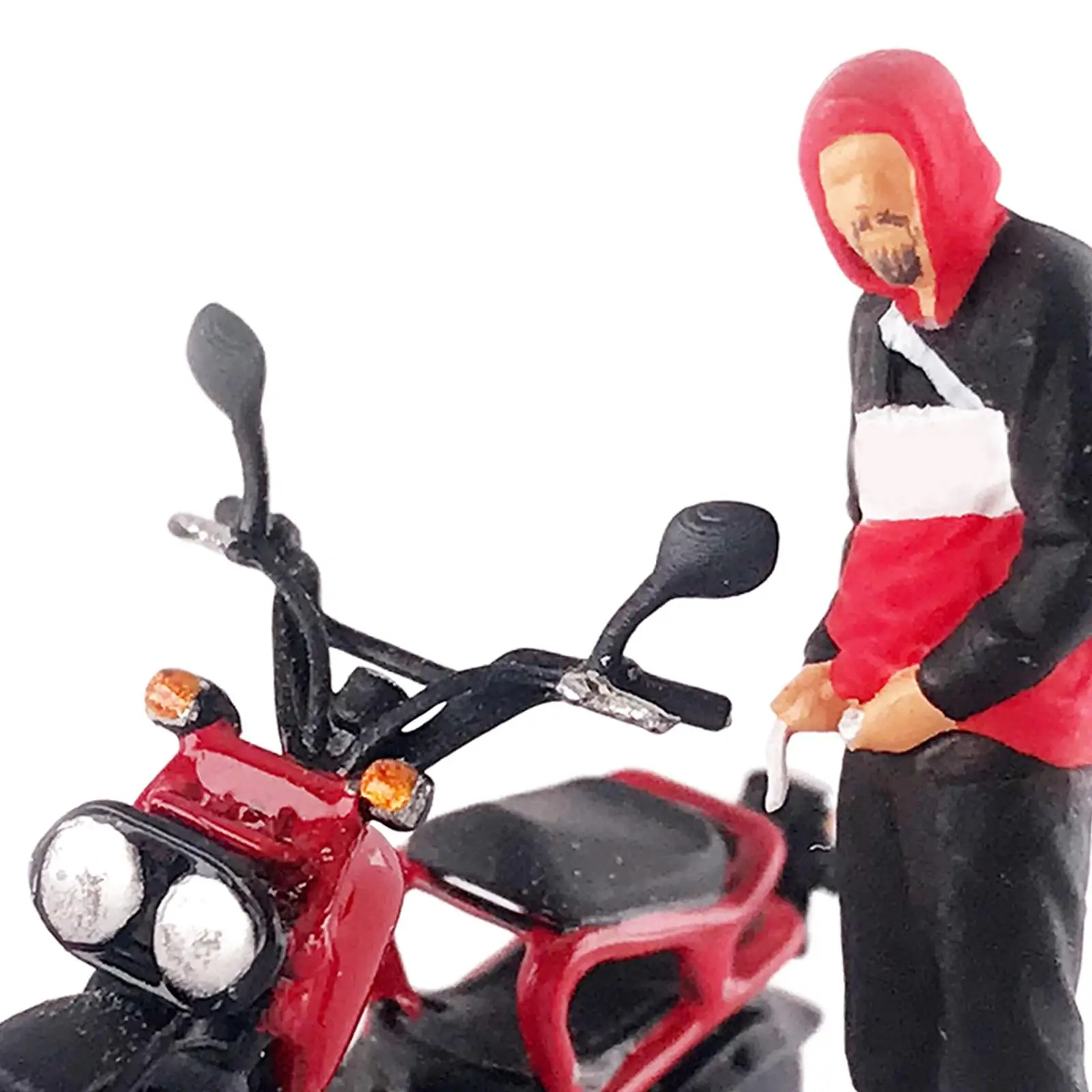 ฟิกเกอร์ขี่มอเตอร์ไซค์ขนาด 1:64 สำหรับงาน DIY โมเดลขนาด S สีดำแดง