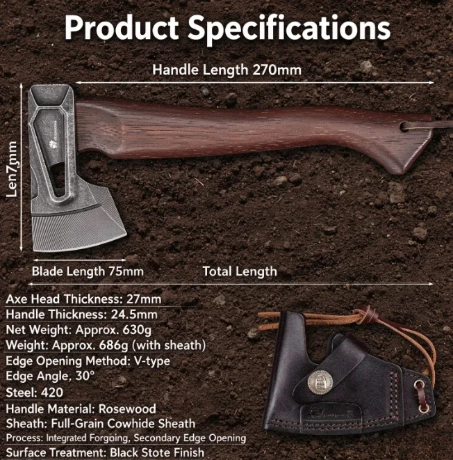 Multi Functional Camping Axe Outdoor Camping Chopping Wood Solid Wood Handle Hand-held Emergency Tool