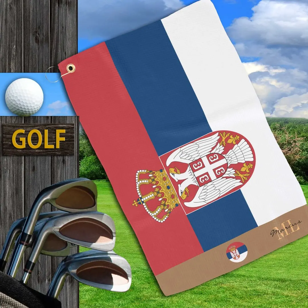 Bandera serbia y toalla de golf monogramma en Ser 16x24 pollici