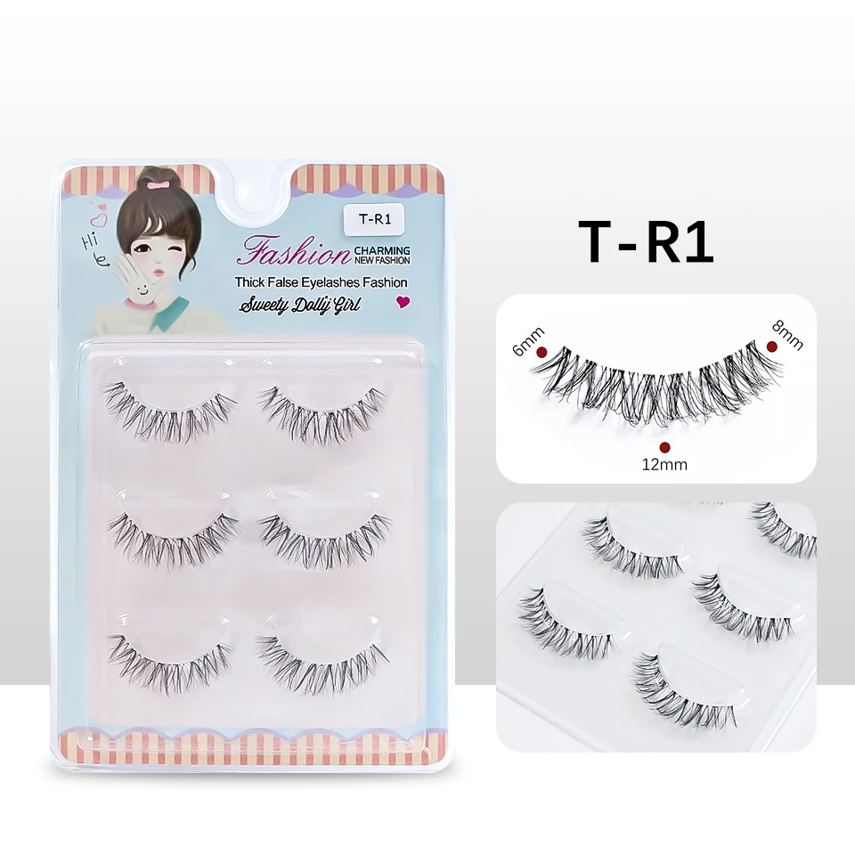 한국 메이크업 짧은 밍크 속눈썹, 수제 투명 밴드 속눈썹, 자연스러운 인조 속눈썹, 대량 속눈썹, 10-12mm