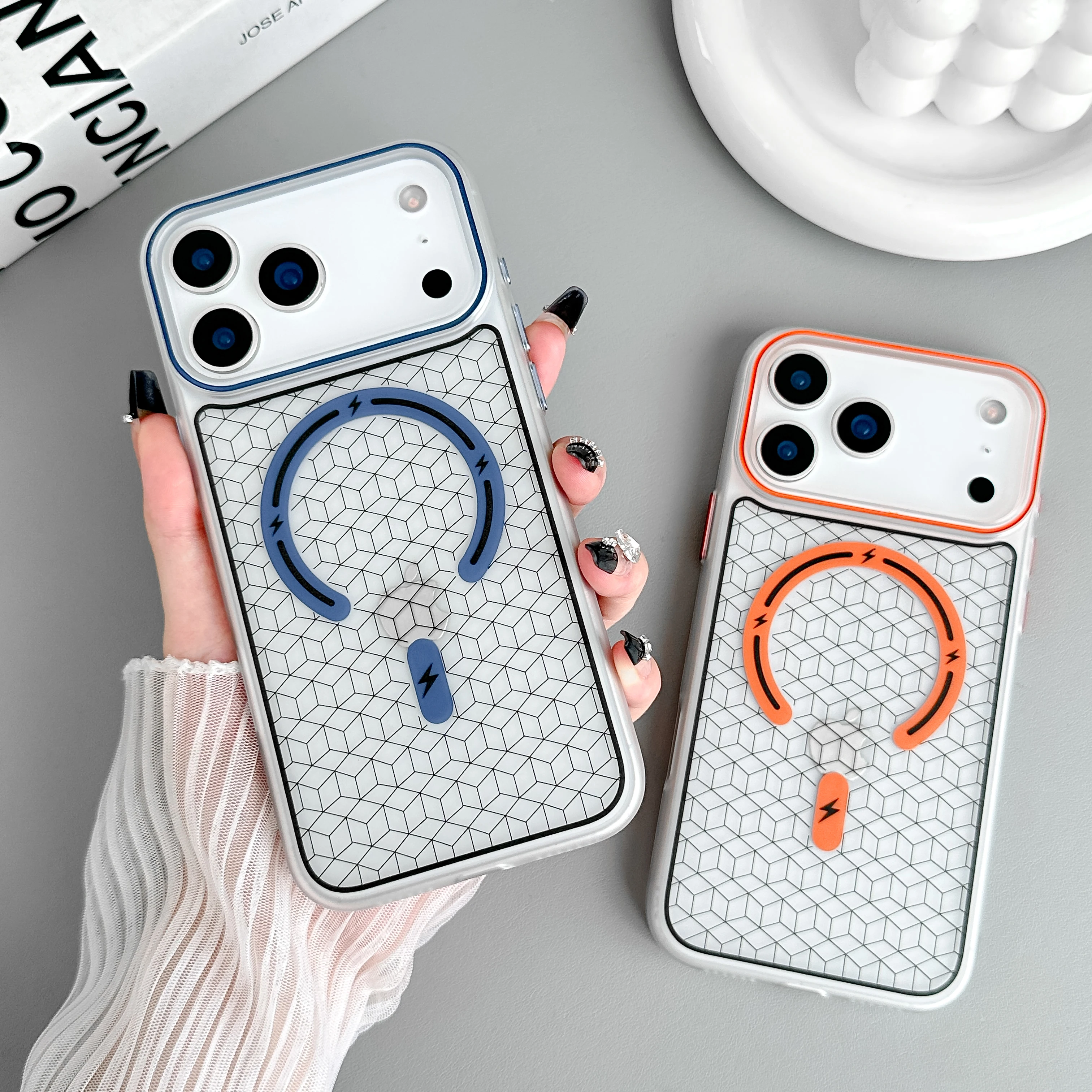 

Matte Translucent Plastic Grids Magsafe Case For Apple IPhone 17 Pro Max Air 17Pro Magnetic Shockproof Armor Back Cover