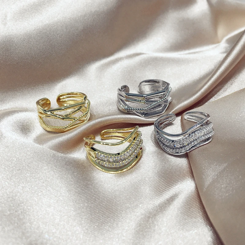 

Новое широкое кольцо с бриллиантами, инкрустированное, в массивном стиле, модное, для индивидуального образа, открытое, на один палец, аксессуар