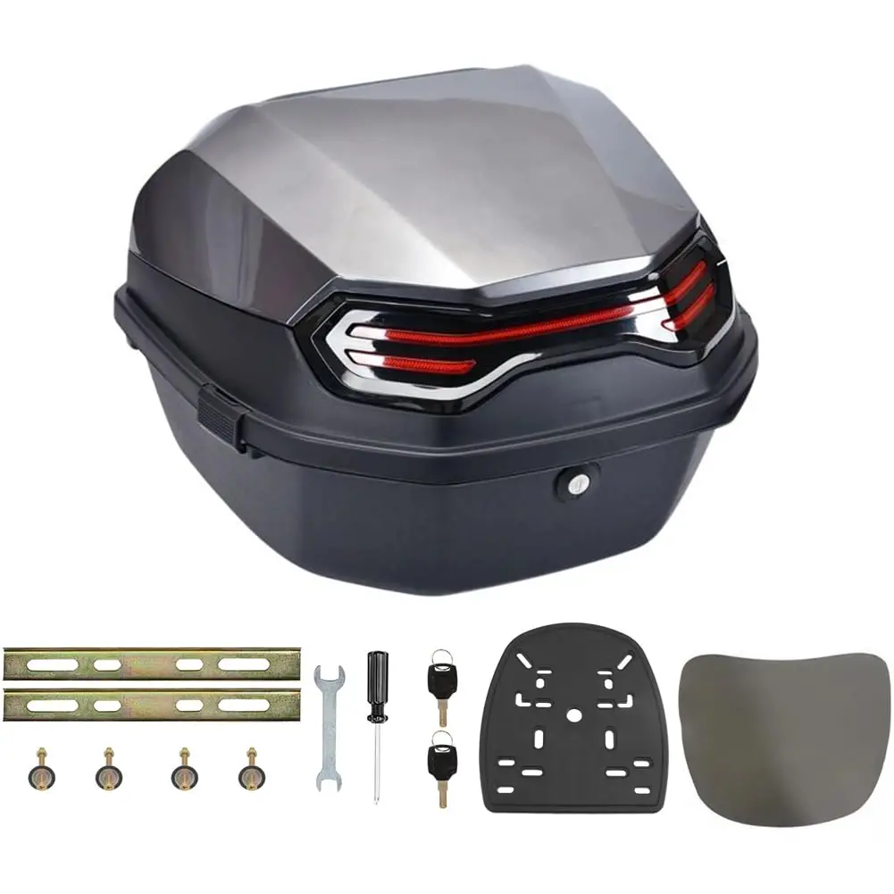 

Багажник мотоцикла 35л, универсальный верхний чехол, водонепроницаемый шлем, пластиковый ящик для хранения багажа с мягкой спинкой, запираемый мото