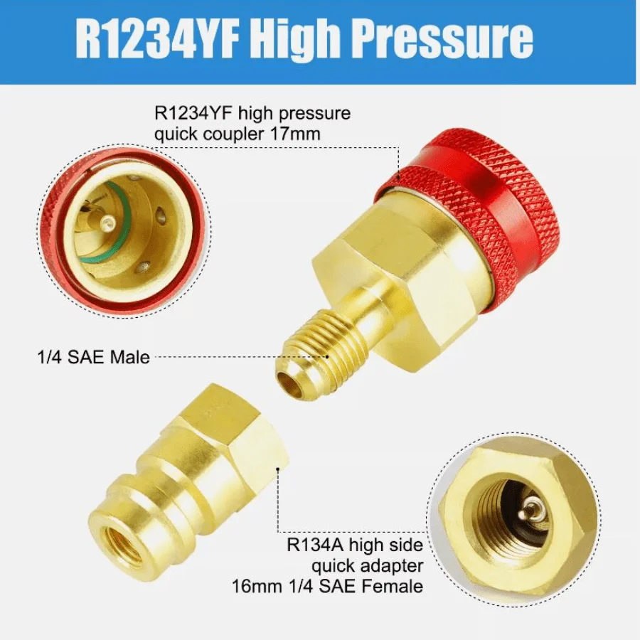 R1234YF To R134A Adapter Kit Quick Couplers Hi/Lo Side Conversion For Car A/C