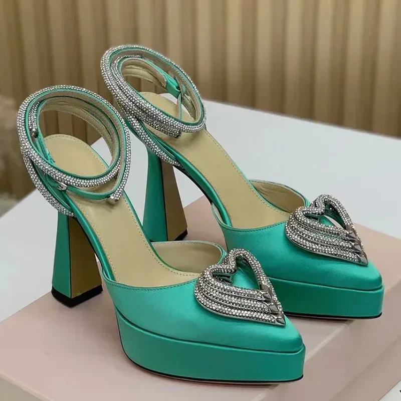 Platform Crystal Love Decoration Sandals Sexy Pointed Toe Thin Heel Ankle Buckle Strap New Arrivals Fashion Women Modern Shoes view 3