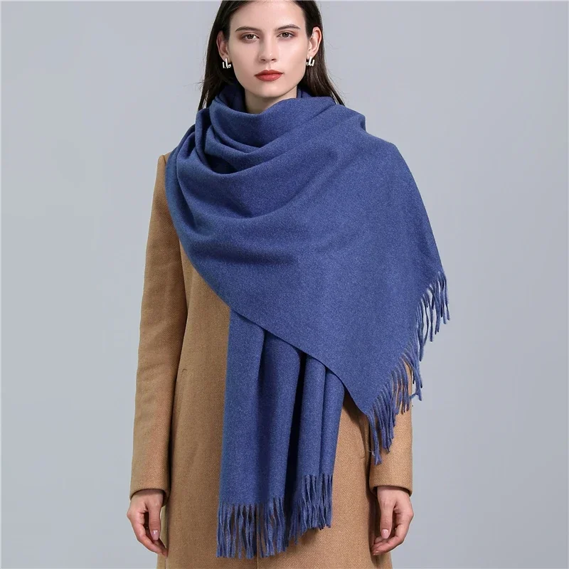 Lenço grosso de caxemira feminino, monocromático, pashmina grande, envoltórios de xale quentes, lenços femininos de borla, 32 cores, 190x68cm, inverno